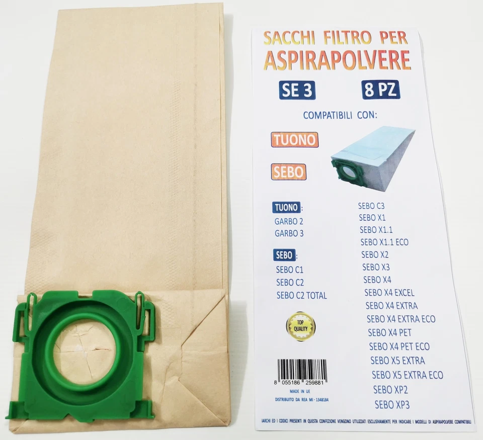 EUROSTORE07 8 SACCHETTI ASPIRAPOLVERE SEBO GARBO 6629 R TUONO GARBO 2 GARBO 3 SE 3