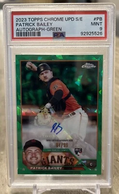 2023 Topps Chrome Update Sapphire Patrick Bailey Green Auto /99 RC PSA 9 - Image 1 of 2