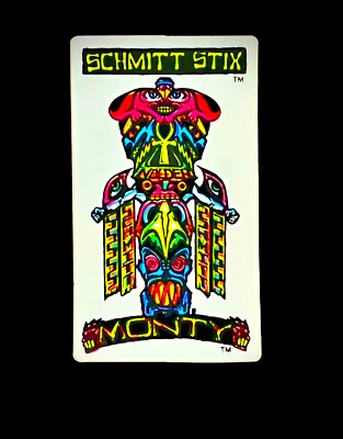 Pegatina vintage de los años 80 Schmitt Stix Skateboards Monty ☼ en colores DayGlow Foto 1 de 4