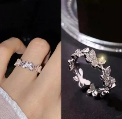 Anillos de cristal de circonita cúbica plateados para mujeres y damas, anillo grueso, anillo ajustable  Foto 1 de 4