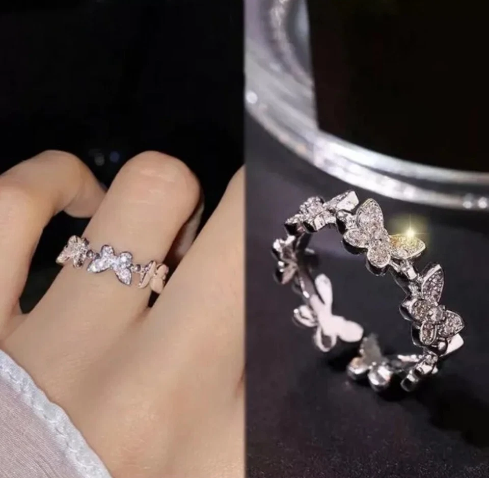 Anillos de cristal de circonita cúbica plateados para mujeres y damas, anillo grueso, anillo ajustable  Foto 1 de 4