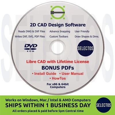 2025 Libre CAD 2D Design Software CD for Windows & Mac + PDFs Install, Manual - Image 1 of 4