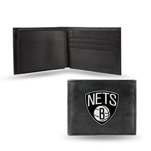 Brooklyn Nets NBA Embroidered Black Leather Billfold Wallet - Picture 1 of 5