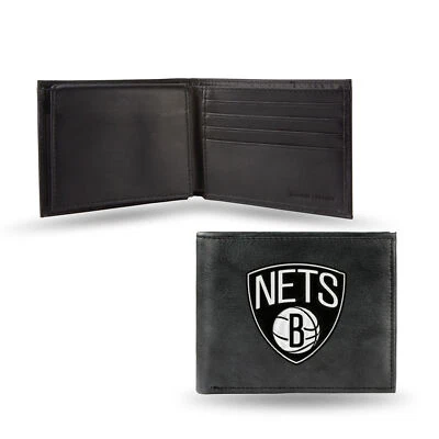 Brooklyn Nets NBA Embroidered Black Leather Billfold Wallet - Image 1 of 4