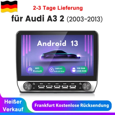 10.1" Android 14 Autoradio Carplay Für AUDI A3 8P 03-2013 GPS Nav WIFI BT FM SWC - Bild 1 von 4