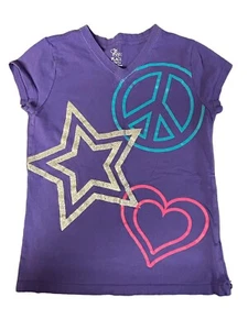Girls 1989 Place, M 7/8, Purple, Peace Sign Star Heart Graphic - Picture 1 of 8