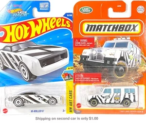 MATCHBOX '65 LAND ROVER GEN II E SAFARI TRUCK,Hot Wheels Hi Roller ZEBRA STRIPE - Picture 1 of 11