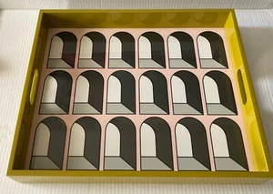 Jonathan Adler Arcade Geometric Arch Lacquer Tray W/ Handles Gloss 17”x14”x2.5” - Picture 1 of 15