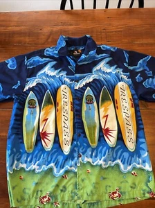 Trespass Surf Wear Surfboard Button Shirt Hawaiian Waves Boards Luau Size Large - Picture 1 of 11