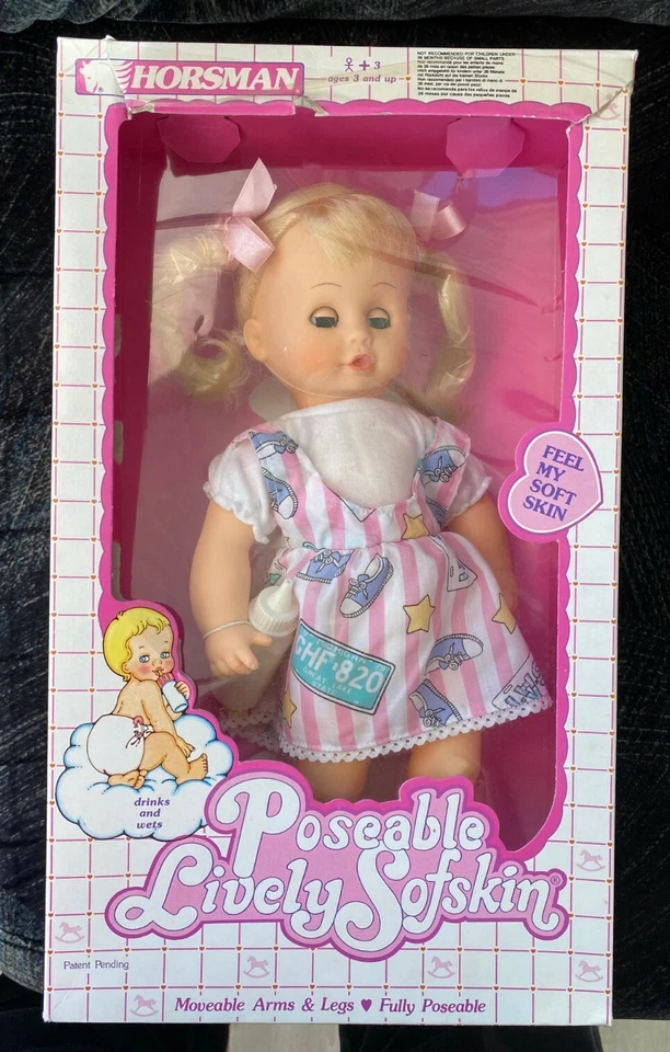 Horsman Doll Lively Sofskin #14555 Drinks Wets Washable Original Package 1988