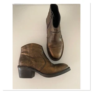 Fly London Bronze Leather Ankle Boots 38 7 Western Style - Picture 1 of 7