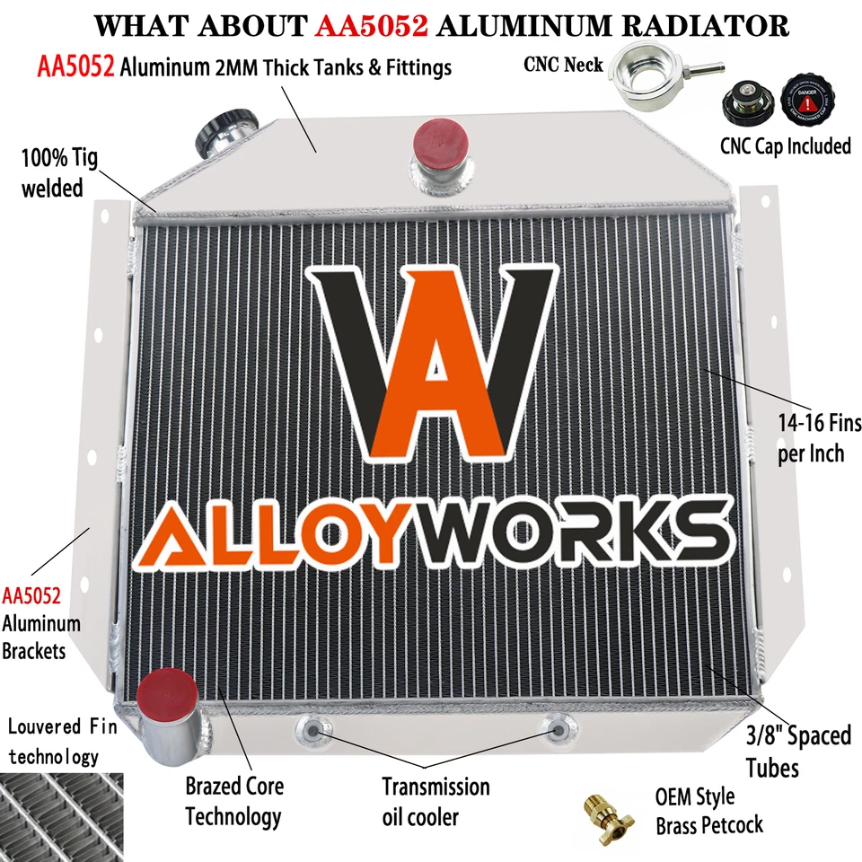 4 Row Aluminum Radiator For 1951-57 International Harvester Truck 3.6L 3.9L L6 Foto 1 de 4