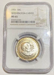 1951 P Washington Carver NGC MS-65 Rainbow Toning - Picture 1 of 3