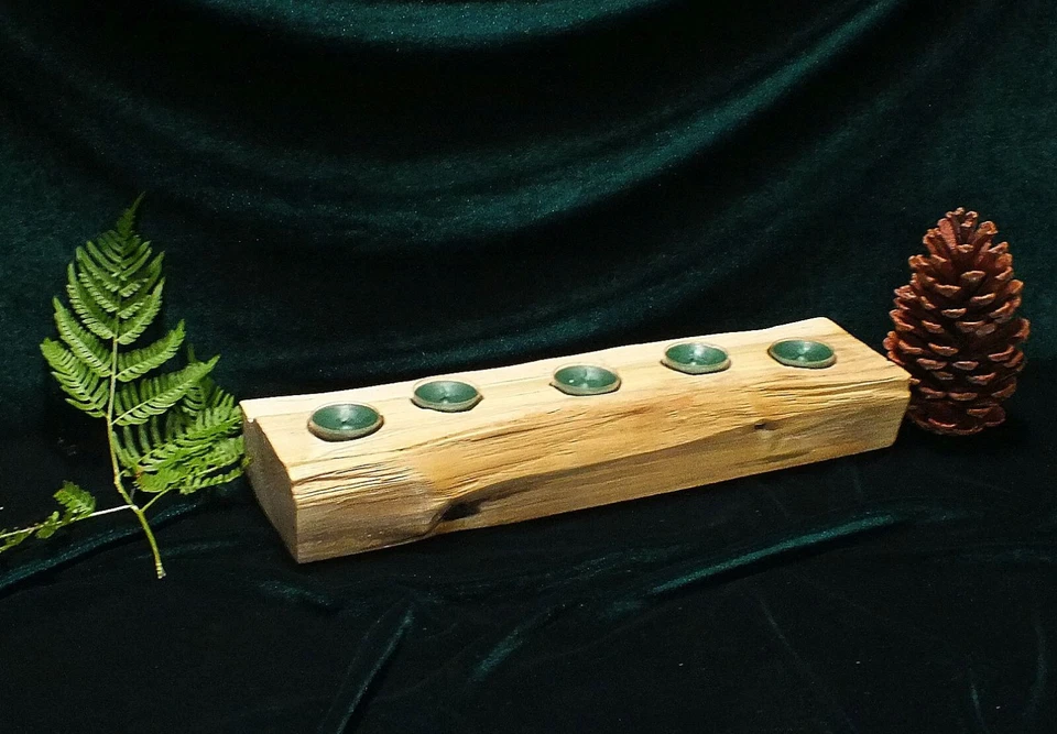 Candelabro de madera con luz de té, rústico, campo, granja, antiguo Foto 1 de 3