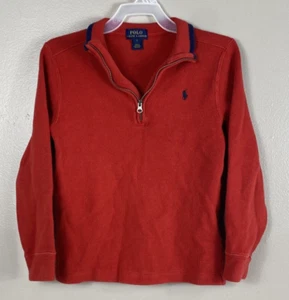 Polo Ralph Lauren Sweater Boys Youth Size 7 Red Tight Knit Quarter Zip Pullover - Picture 1 of 5
