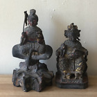 Belle paire antique chinoise de statues en bois sculpté