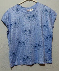 Disney Scrub Women's Top Large 12/14 Stitch Blue Short Sleeve - Foto 1 di 6
