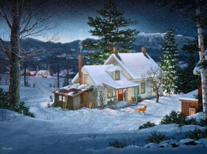 Wintergold - Fred Swan Kunstdruck Landhaus Scheune Bauernhof Landschaft 20x26 - Bild 1 von 1