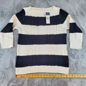 Chaps Cable Knit Sweater Womans Sz 1X 3/4 Sleeve Black & White Color Block Top - Picture 1 of 6