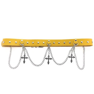 Punk Embellished PU Leather Cross Chain Tassel Waist Belt Vintage Body Harness - Image 1 of 4