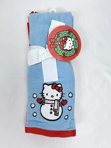 New Christmas Hello Kitty Blue Red Hand Towels 2pk Cotton - Picture 1 of 3