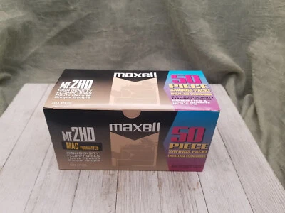 Nuevo Maxell Mac Formateado MF2HD 3-1/2" 3.5 Alta Densidad Disquetes Caja 50 Discos Foto 1 de 2