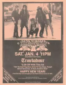 Guns N' Roses Konzertflyer Handschein 4. Januar 1986 Troubadour - Bild 1 von 1