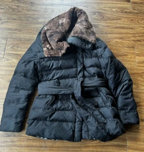 Coat Jennifer Lopez Women Black Faux Fur Winter Jacket Puffer Size L - Picture 1 of 5