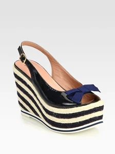 ESPADRILLAS ROSSO VALENTINO NAVY PATENT FIOCCO PUNTA APERTA A RIGHE 37 I LOVE SHOES - Foto 1 di 9
