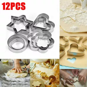Juego de 12 cortadores de galletas de acero inoxidable para hornear pastelería hágalo usted mismo - Imagen 1 de 12