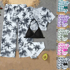 Girl's 4 Piece Swimsuits Tropical Print Halter Bikini Set Girls Swim Suit 6