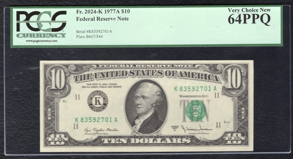 FR.2024-K 1977-A $10 FRN FEDERAL RESERVE NOTE DALLAS, TX PCGS UNCIRCULATED-64PPQ - Image 1 of 2