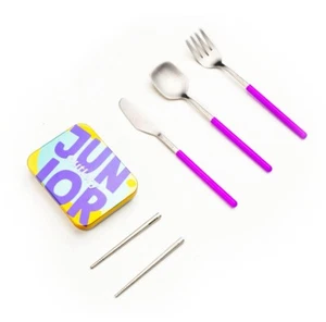 Two Sets- Kids Travel Cutlery Set - Hygienic Stainless- Purple - Picture 1 of 7