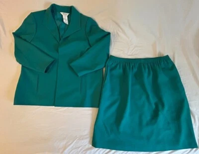 Conjunto de chaqueta y falda BLEYLE DE COLECCIÓN para mujer talla 18 Petite verde aguamarina frente abierto Foto 1 de 4