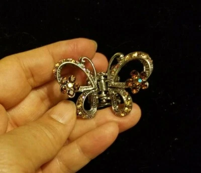 Butterfly Brown Crystal Rhinestone Hair Clip, Claw Made in Korea - Image 1 of 3