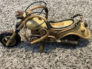 Hand Crafted Wooden Harley Davidson Motorcycle Wood Carved Folk Art 11" Long - Bild 1 von 17