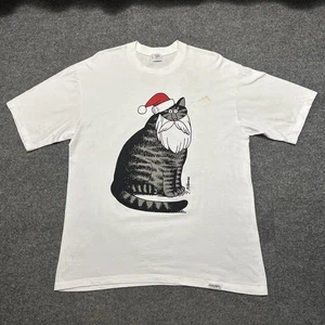 VINTAGE Crazy Shirts B Kliban Cat Santa T-shirt Men Sz XL USA 90s Single Stitch - Picture 1 of 10