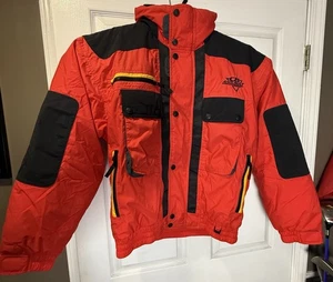 90's Vtg CB Sports Nylon Winter Alpine Ski Jacket Red Black Yellow Unisex MEDIUM - Picture 1 of 16