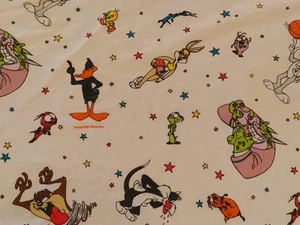 Vintage 1996 Warner Bros Space Jam Looney Tunes Flat Twin Sheet 92"x65" - Picture 1 of 6