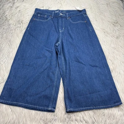 NWT Old Navy Women's 8P High Rise Baggy Wide Leg Culotte Jeans Jorts Drape Denim - Image 1 of 4