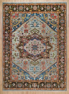 SALE 8X10 Gray Knotted Oushak Wool Area Rug | Medallion Designer Bedroom Rug - Image 1 of 4