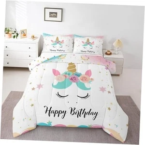 Size Comforter Set for Girls,Kids Unicorn Bedding Set for Twin Pink Blue - Picture 1 of 7
