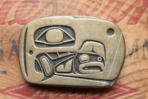 Vintage massive Bronze Falke mit Lachs Gürtelschnalle - Bild 1 von 3