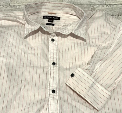 Camisa Michael Kors Para Hombres XXL Rayas Manga Larga Algodón Abotonada Blanco Rojo Rayas Foto 1 de 4