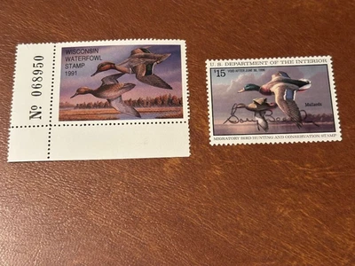Vtg 1990s Migratory Bird Hunting and Conservation Stamp $15 New & WI Stamp - Image 1 of 2