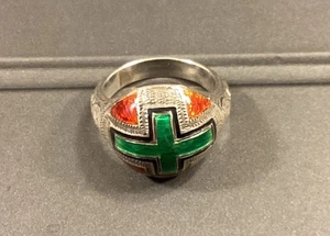 Vintage Siam Sterling Silver W/ Colorful Enamel & Etching Ring Size 8 Beautiful - Picture 1 of 7