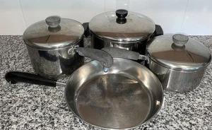 REVERE WARE 1801 TRI PLY Bottom 7 Pc Cookware Set Pots Pans Skillet Lids - Picture 1 of 10