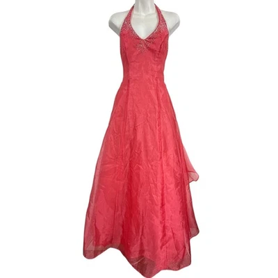 Blondie Nites 90s Y2K Organza Halter V-Neck Formal Prom Corset Back Dress 3 XS S - Image 1 of 4