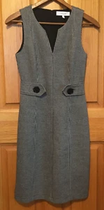 Lark & Ro V-Neck Houndstooth Women's Size 0 Black White Sheath Dress Academia - Picture 1 of 9