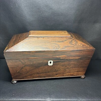 William IV Rosewood Sarcophagus Tea Caddy, Compartments & Bowl, No Key. - Image 1 of 4